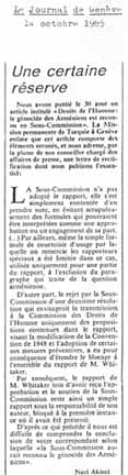 Le Journal de Genève, Oct. 14 1985, correcting its erroneous report that the U.N. Sub-Commission recognized the Armenians' genocide