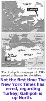 Mistaken map of Gallipoli by the New York Times