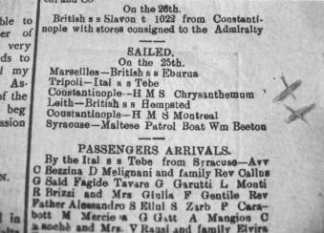 Press announcement on the sailing of the HMS Crysanthemum, carrying the Ottoman detainees from Malta